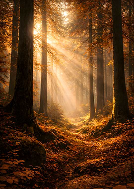 Golden Autumn Path – Sunlit Forest Trail