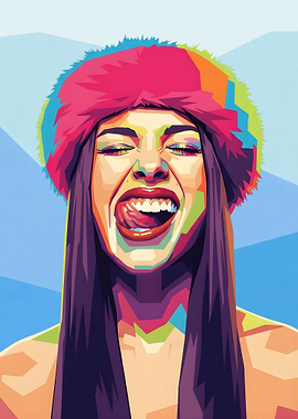 Colorful Portrait of Woman with Fur Hat