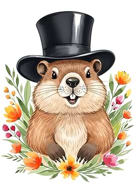 Groundhog Day Watercolor Illustration