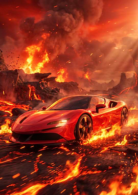 Red Ferrari SF90 Stradale in Volcanic Landscape