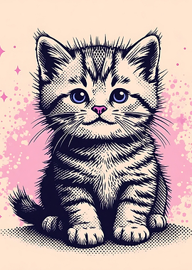 Cute Kitten Portrait with Pink Accents