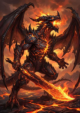 Fiery Dragon Warrior with Sword