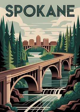 Spokane Travel Poster Art Deco Style