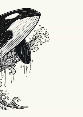 Orca Whale with Waves Illustration 2/2