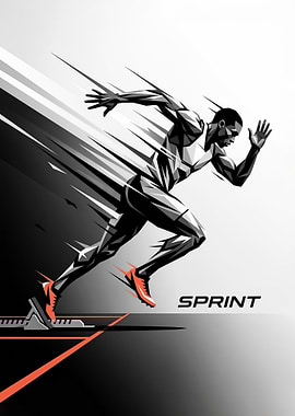 Runner Sprinting from Starting Block Illustration