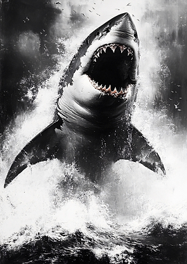 Great White Shark Breaching the Ocean