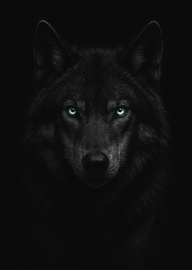 Black Wolf with piercing blue eyes