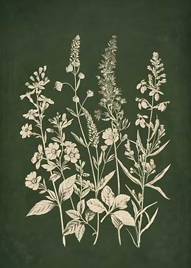 Botanical Illustration on Dark Green Background