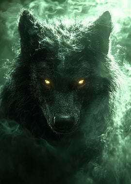 Mystical Wolf in Green Smoke