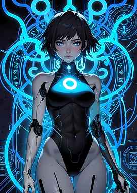 Cyberpunk Girl with Glowing Blue Accents