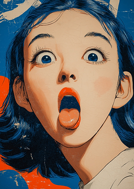 Surprised Woman with Tongue Out Art