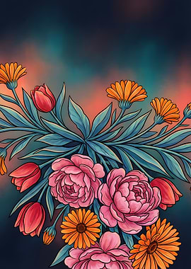 Floral Arrangement with Roses and Tulips