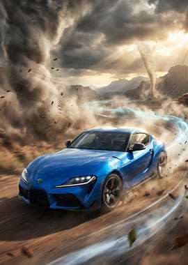 Blue Toyota Supra mk5 with Tornado Backdrop