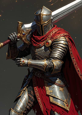 Armored Knight with Greatsword and Red Cape