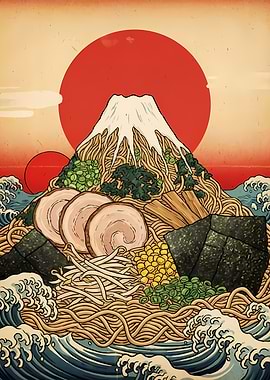 Ramen Mountain with Japanese Art Style