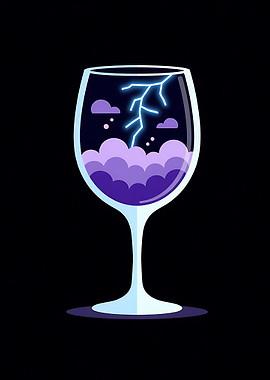 Surreal illustration of a storm with lightning inside a wine glass