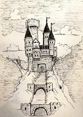 Fantasy Castle Ink Drawing