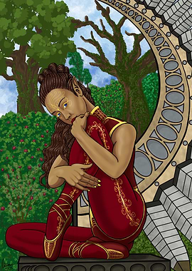 Elf in Red Dress Digital Art