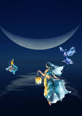 Fantasy Night with Mermaid and Dancer
