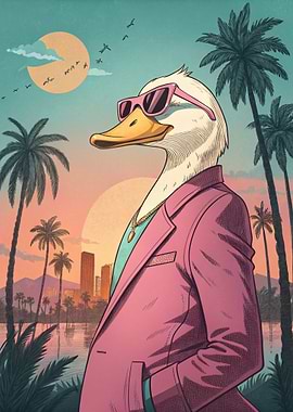 Duck in Pink Suit with Sunglasses