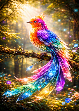 Rainbow Bird in Enchanted Forest