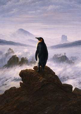 Penguin on a Mountain Peak