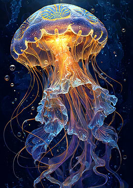 Glowing Jellyfish in Deep Blue Sea