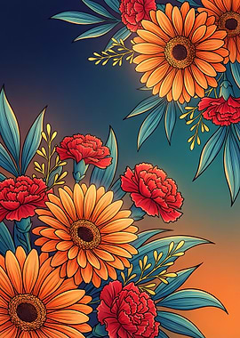 Floral Arrangement with Orange and Red Flowers