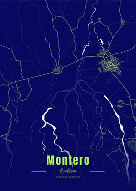 Montero, Bolivia Map Art