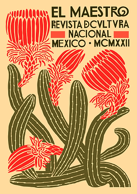 El Maestro Cactus Poster, Vintage Mexican Art Print, Retro National Culture Wall Decor