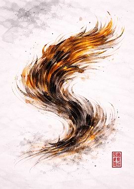 Abstract brushstrokes in gold and black – Sumi-e style