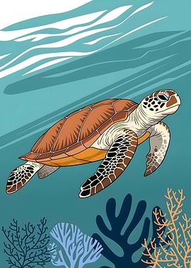 Sea Turtle Swimming Underwater Illustration