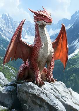 Red Dragon on Mountain Peak