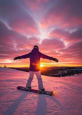 Snowboarder at Sunset
