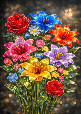 Colorful Glass Flower Bouquet