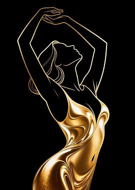 Golden Silhouette Woman in Dress