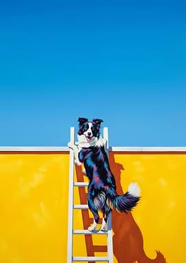 Dog Climbing Ladder Painting