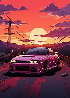 Pink Nissan Skyline Sunset