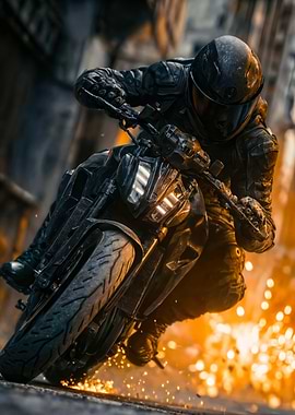 Motorcycle Rider Sparks Dynamic Action