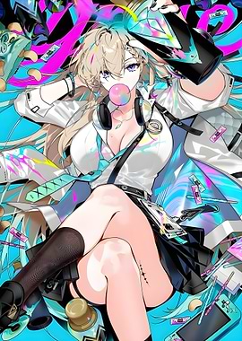 Anime Girl with Bubblegum and Headphones