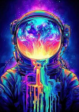 Colorful Astronaut with Cosmic Reflection