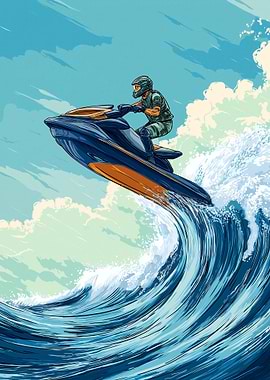 Jet Skiing on a Wave