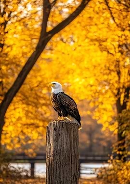 Bald Eagle on Wooden Post