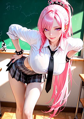 Pink haired Anime Girl in School Uniform