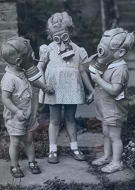 CHERNOBYL, Children Wearing Gas Masks, Vintage Photo
