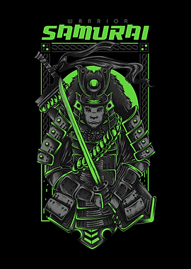 Samurai Warrior Lion Illustration