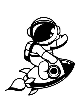 Astronaut Riding Rocket Black and White
