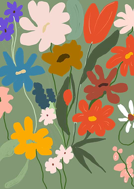Colorful Floral Illustration on Green Background