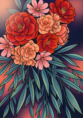 Floral Arrangement with Red and Pink Flowers