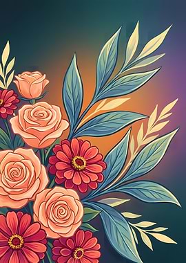 Floral Arrangement with Roses and Daisies